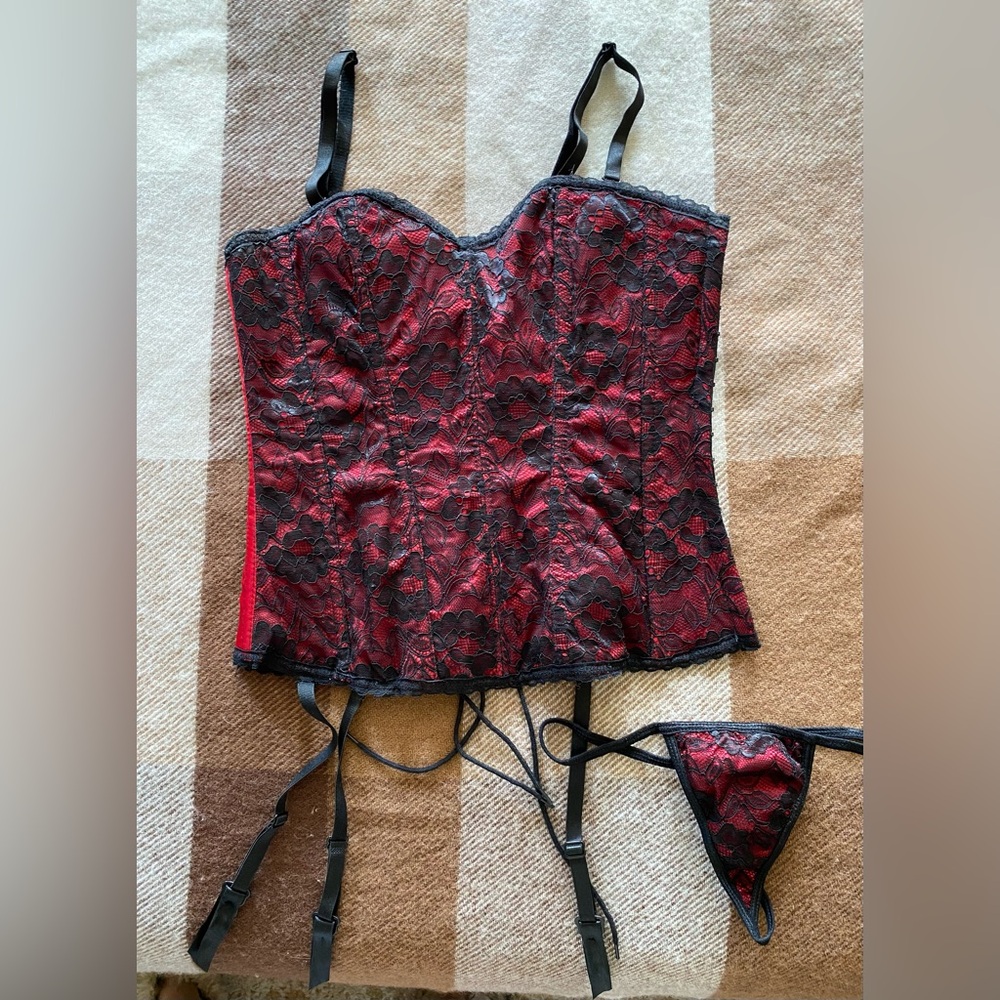 Elegant Red Lace Corset Set